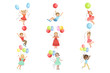 Kids With Party Balloons Set Of Simple Design Illustrations In Cute Fun Cartoon Style Isolated
