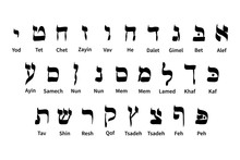 Large Set Of Hebrew Alphabet Symbols Isolated On White