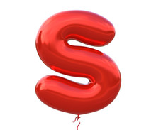 Red Balloon Font Letter S Made Of Realistic Helium Red Balloon, 3d Illustration With Clipping Path Ready To Use. For Your Unique Balloon Letter Decoration; Christmas, New Year And Several Occasion.
