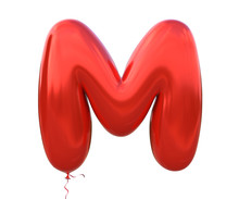 Red Balloon Font Letter M Made Of Realistic Helium Red Balloon, 3d Illustration With Clipping Path Ready To Use. For Your Unique Balloon Letter Decoration; Christmas, New Year And Several Occasion.
