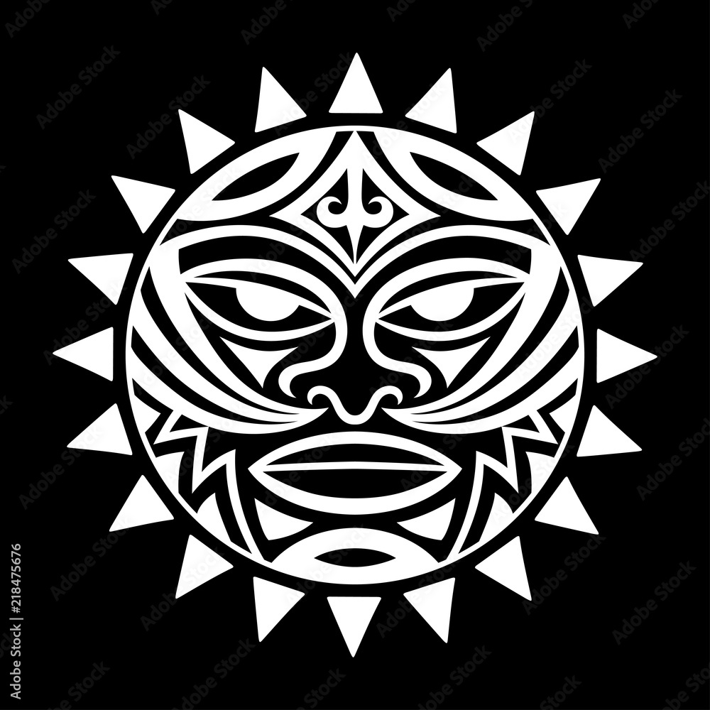Ethnic symbol-mask of the Maori people - Tiki. Thunder-like Tiki is symbol of God. Sacral tribal sign in the Polenesian style for application of Tattoos and Moko.