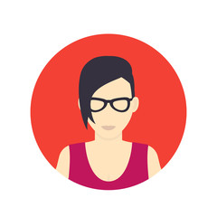 Canvas Print - Avatar icon, girl in glasses with short haircut in flat style, vector