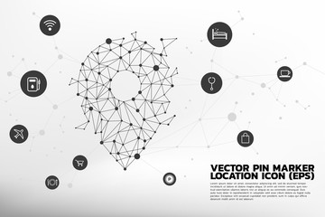 Poster - Location Pin mark icon and place around with polygon dot connected line, concept of location and facility place , GPS technology