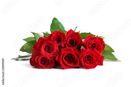 Beautiful red rose flowers on white background © New Africa