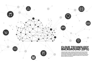 Poster - Cloud computing network technology polygon dot connected line with icon : Concept of cloud server, Storage and data