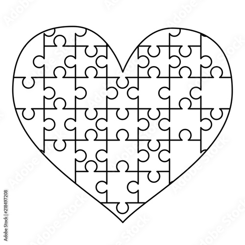 White Puzzles Pieces Arranged In A Heart Shape Easy Jigsaw Puzzle Template Ready For Print Cutting Guidelines Isolated On White Stock Vector Adobe Stock
