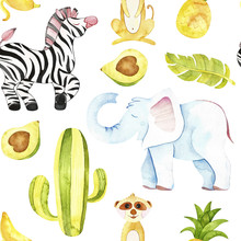 Tropic Seamless Pattern. Cute Tropic Animals Pattern. Perfect For You Postcard Design, Wallpaper, Print, Invitations, Patterns, Travel, Poster, Packaging Etc.