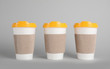 Carton cups on grey background. Mock up for design