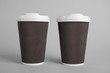 Carton cups on grey background. Mock up for design