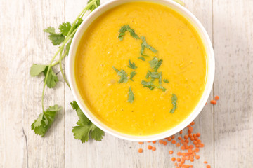 bowl of lentils soup and coriander