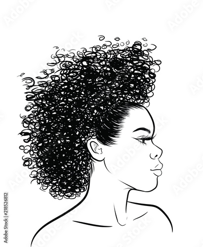Curly Beauty Girl Illustration Isolated On Clear Background