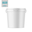 White glossy plastic bucket mockup with label.