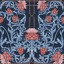  Seamless Pattern With Thistle Flower, Background In 
 Art Nouveau Style, Vintage, Old, Retro Style.
