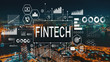 © Tierney - Fintech with aerial view of  city skylines at night