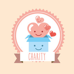 Wall Mural - kawaii heart and cardboard box donate charity label vector illustration