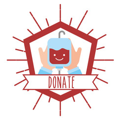 Poster - kawaii blood bag retro emblem donate vector illustration