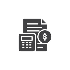 Wall Mural - Money document and calculator vector icon. filled flat sign for mobile concept and web design. Financial accounting simple solid icon. Symbol, logo illustration. Pixel perfect vector graphics