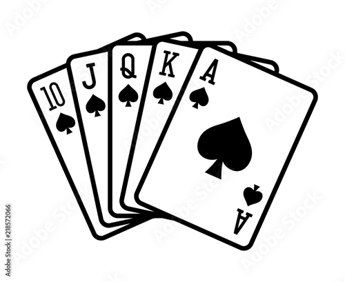Spade Royal Straight Flush Poker Hand Flat Vector Icon For Casino