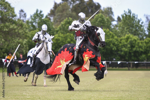 Cuadros en Lienzo Two medieval knights confront during jousting tournament