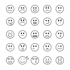 Emoji related icons: thin vector icon set, black and white kit