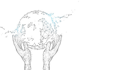 Wall Mural - hand holding with global form lines and particle style