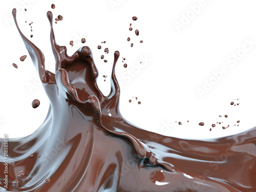 Plakaty brązowe  splash-czekolada-na-bialym-tle-ilustracja-renderowania-3d