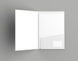 © Salih - A4 size single pocket reinforced folder with business card mock up isolated on gray background. 3D illustration