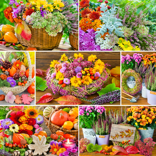 Plakat Herbst - Dekoration mit Blumen