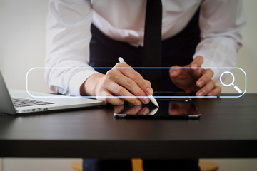 Aufkleber - Searching Browsing Internet Data Information Networking Concept with blank search bar.businessman working with digital teblet computer.