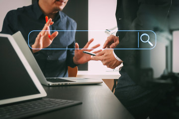 Aufkleber - co working team meeting concept,businessman using smart phone and digital tablet and laptop computer in modern office