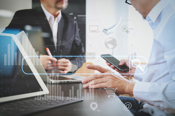 Aufkleber - co working team meeting concept,businessman using smart phone and digital tablet and laptop computer in modern office