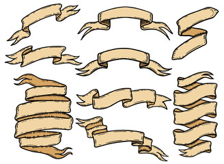 set of hand drawn ribbons. design element for emblem, sign, poster, banner.