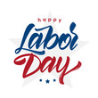 Vector illustration: Handwritten lettering composition of Happy Labor Day with stars isolated on white background.
