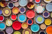 Colorful Ceramic Porcelain Dishes Kitchenware Pattern Background