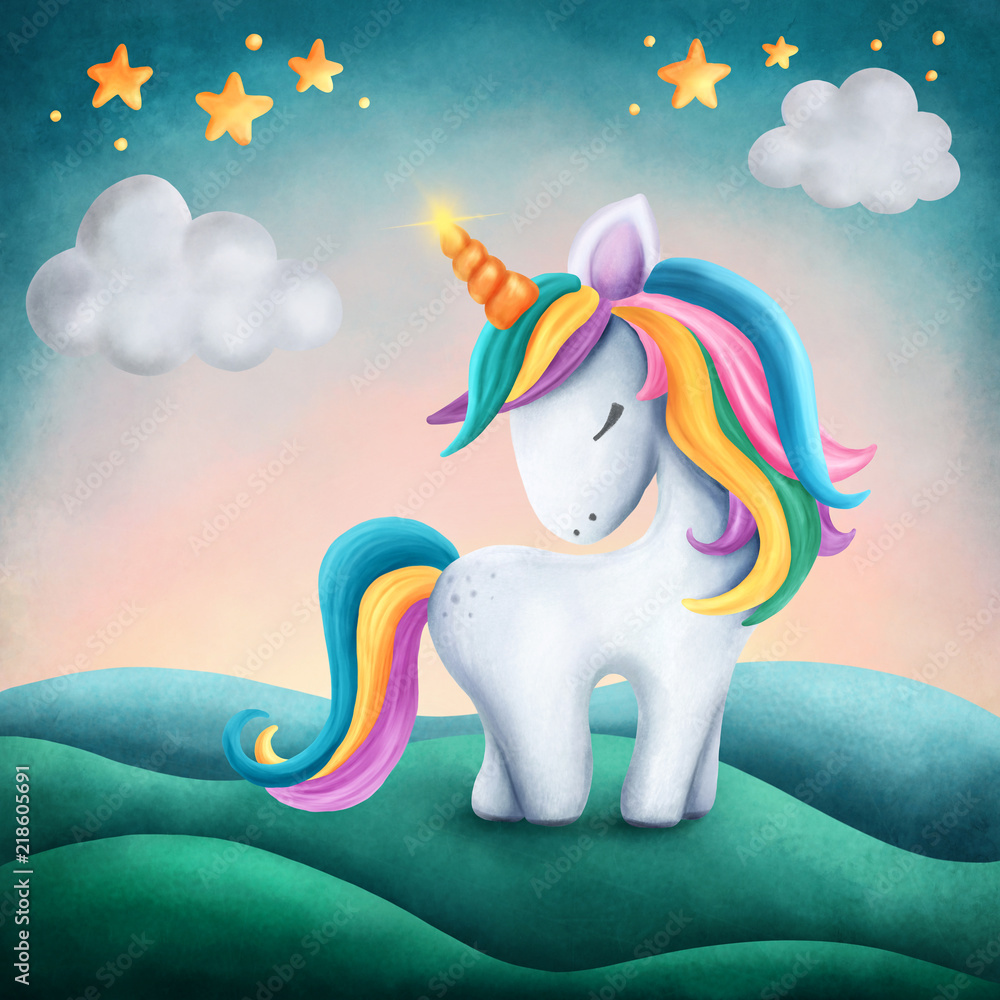 Little cute unicorn - obrazy, fototapety, plakaty 