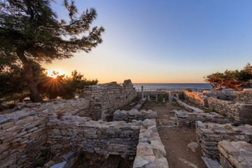 Canvas Print - Ruins of ancient village in Archaeological site of Aliki. Thassos island, Greece