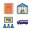 education vector icons set. school, lecture, notebook and school bus in this set