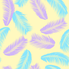  Tropical Palm Tree Leaves. Vector Seamless Pattern. Simple Silhouette Coconut Leaf Sketch. Summer Floral Background. Jungle Foliage. Trendy Wallpaper of Exotic Palm Tree Leaves for Textile Design.