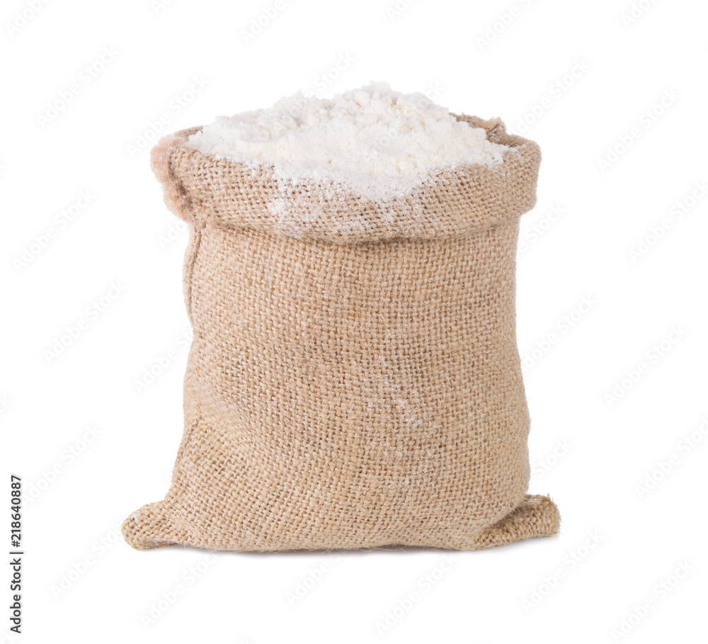 Wheat Flour In Burlap Sack Bag Isolated On White Background Stock Photo wheat-flour-in-burlap-sack-bag-isolated-on-white-background-stock-photo