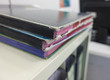 Stack of report paperwork documents for business desk folders