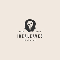 smart human head think bulb leaf idea logo hipster vintage vector icon illustration