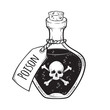Poison in bottle line art and dot work hand drawn vector illustration. Boho style sticker, patch, print or blackwork flash tattoo design.