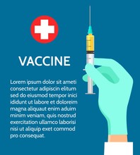 Vaccine Medicine Poster. Influenza Vaccine Shot Concept, Medicine Flu Immune Safety, Disease Syringes Inoculation, Vector Illustration