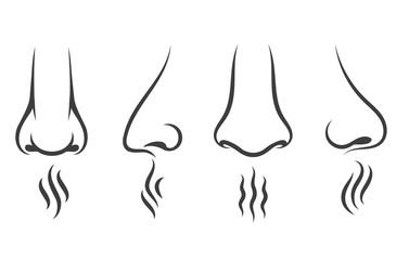 Nose smell icons. Human smelling and breathe nose senses isolated on white background