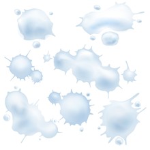 Snowball Splats. Thrown Snow Balls Isolated On White Background, Snow Fight Signs On Wall Vector Illustration