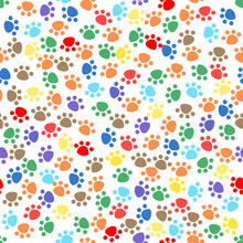 Seamless Pattern With Animal Paw Prints, Cute Pet Paws, Background Texture. Vector Illustration.