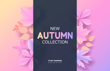Trendy Autumn Background With Leaves. Gradient Leaf Coloring. Sale Banner Template Fall Seasonal Poster Or Card. Vector Illustration