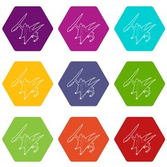 Sticker - Pterodactyl icons 9 set coloful isolated on white for web