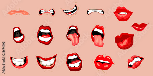 Mouth Expressions Vector Cute Cartoon Facial Gestures Set With Pouting 