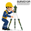 A surveyor is operating the theodolite on transparent background